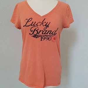 Lucky Brand Womens Orange Short Sleeve Shirt